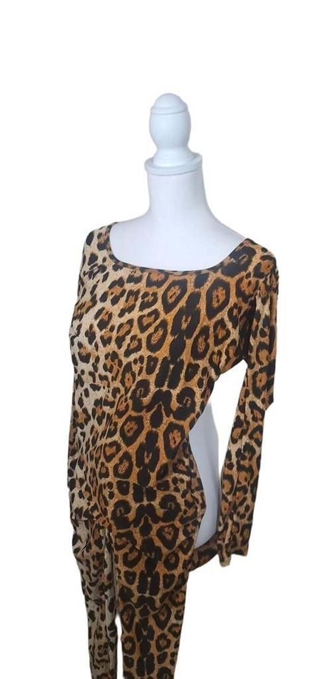Leopard Print Long Sleeve Jumpsuit With Attached Tail